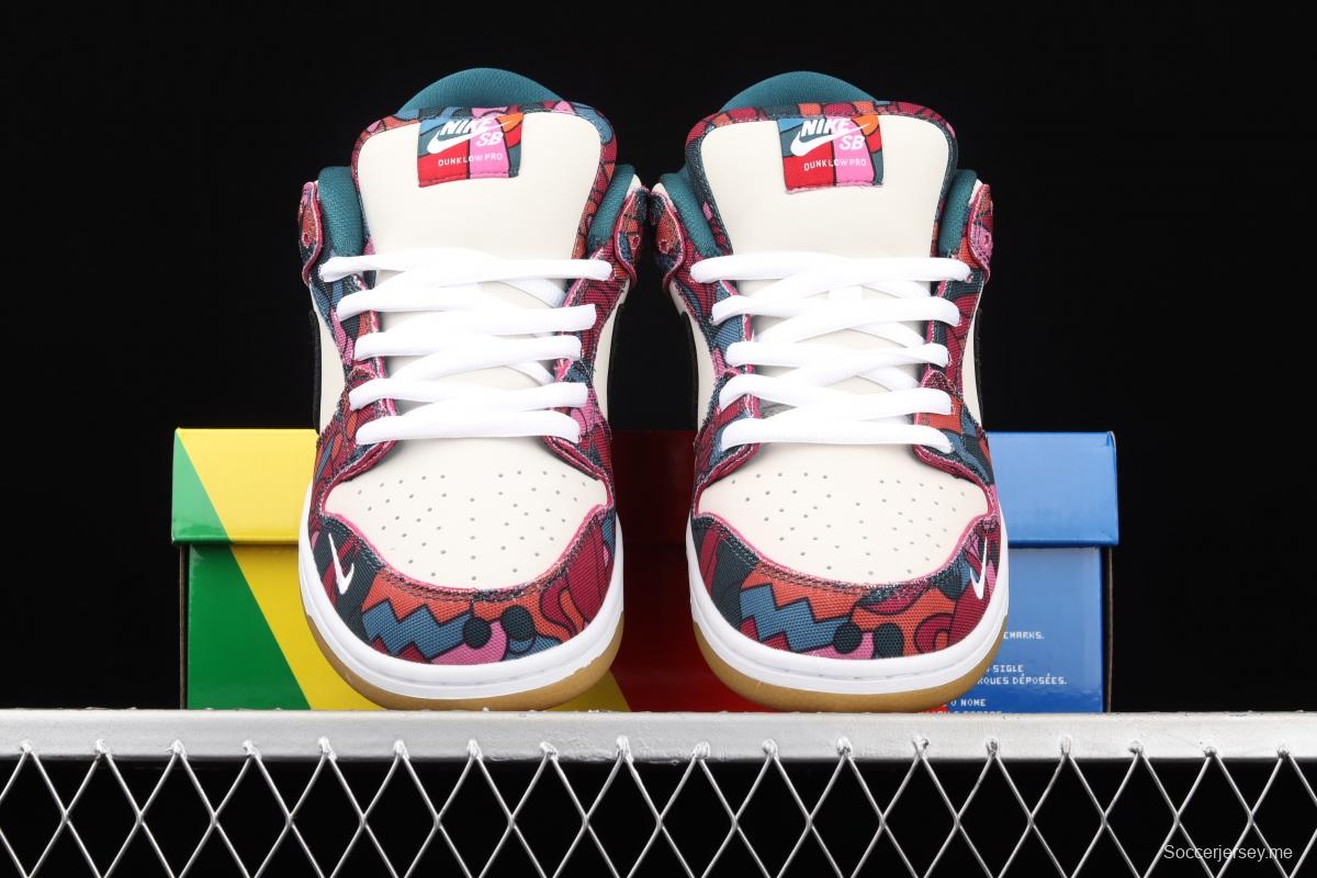 Parra x NIKE DUNK SB Low Pro White, Blue and Red Abstract Art scratch Music Olympic Slam Dunk Series retro low-top leisure sports skateboard shoes DH7695-600