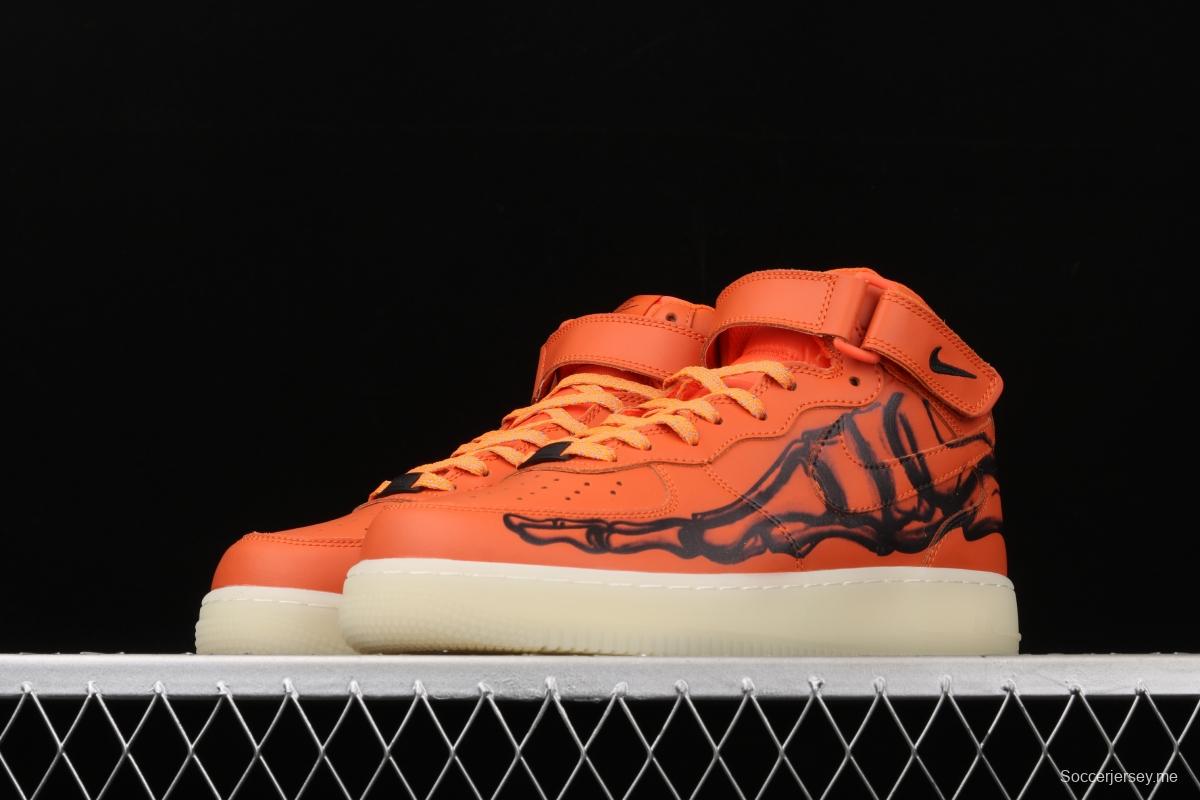 NIKE Air Force 1 Mid'07 Skeleton QS Halloween orange luminous skeleton limited casual board shoes CU8067-801