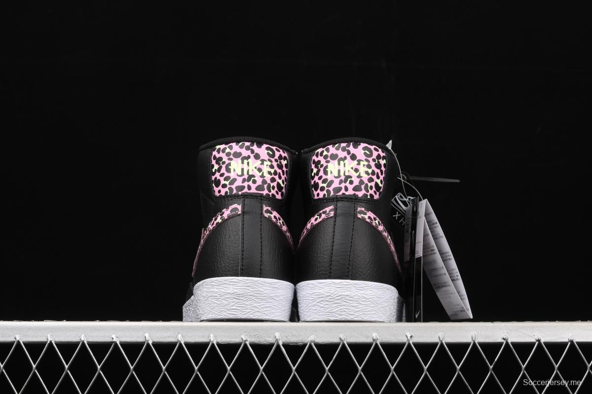 NIKE Blazer Mid GS Trail Blazers Black Pink Leopard Gou High-top Leisure Board shoes DA4674-001