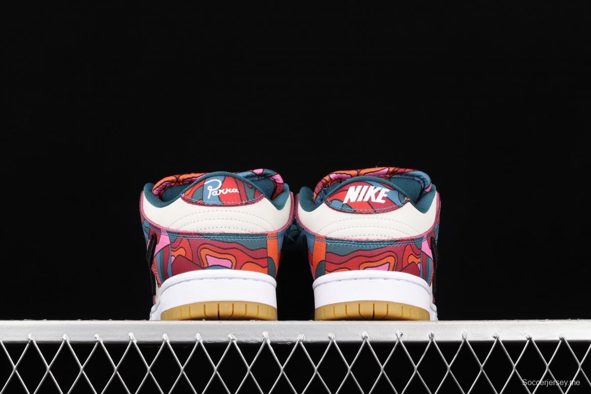 Parra x NIKE DUNK SB Low Pro White, Blue and Red Abstract Art scratch Music Olympic Slam Dunk Series retro low-top leisure sports skateboard shoes DH7695-600