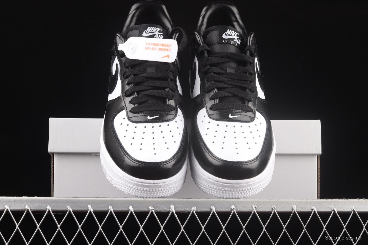 NIKE Air Force 1x07 Low black and white lacquered leather low-top casual board shoes AQ4134-100