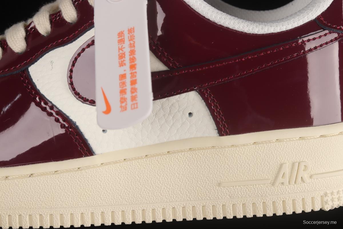 NIKE Air Force 1'07 Low white wine red patent leather low-top casual sneakers DQ8583-100