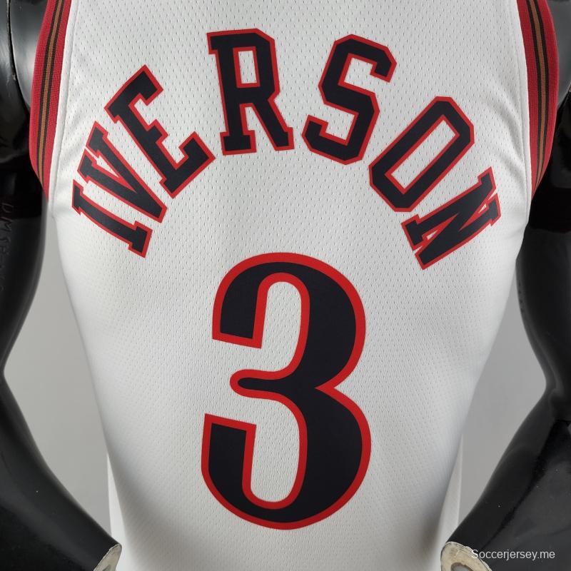 قميص ريترو فيلادلفيا 76ers Iverson # 3 بيغ ميتيور أبيض من قميص الدوري الأمريكي للمحترفين
