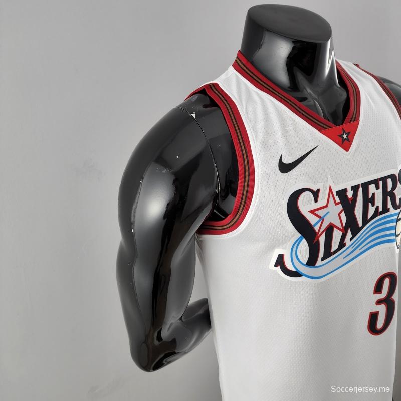 قميص ريترو فيلادلفيا 76ers Iverson # 3 بيغ ميتيور أبيض من قميص الدوري الأمريكي للمحترفين
