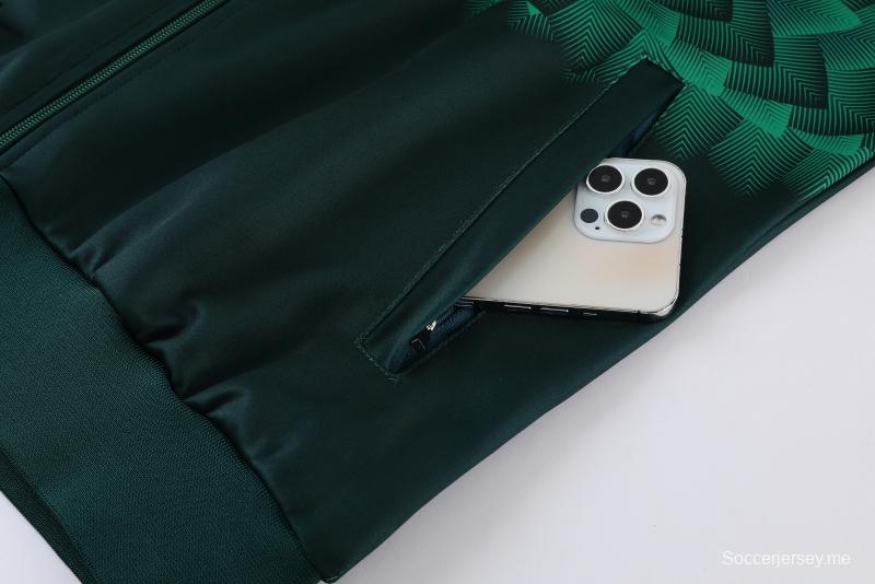 2022 بدلة رياضية رياضية مكسيكية خضراء داكنة بسحاب كامل
