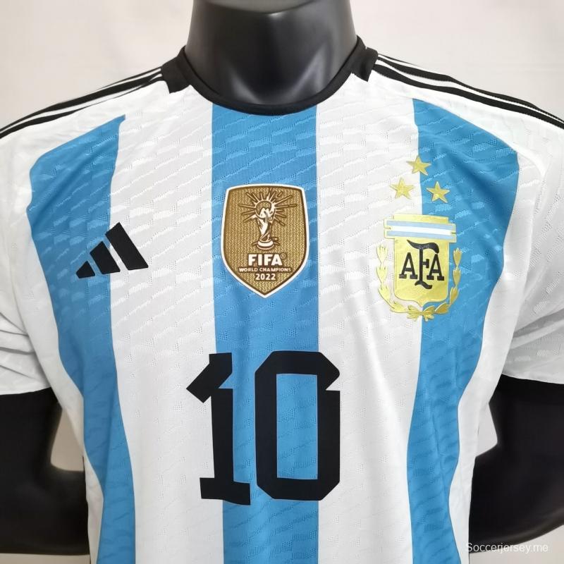 إصدار اللاعب 3 نجوم 2022 قميص المنتخب الأرجنتيني MESSI #10 مع رقع بطل كأس العالم
