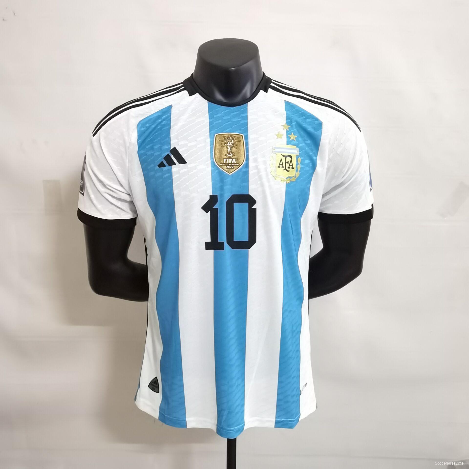 إصدار اللاعب 3 نجوم 2022 قميص المنتخب الأرجنتيني MESSI #10 مع رقع بطل كأس العالم
