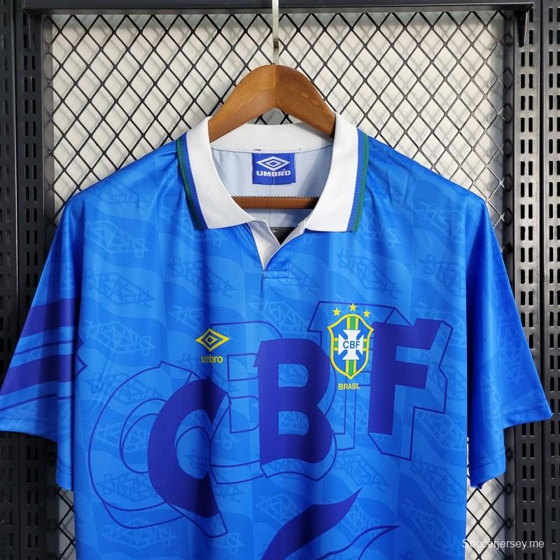قميص أزرق ريترو 1992 البرازيل أزرق اللون أزرق قديم

