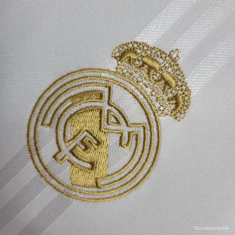 قميص تدريب ريترو بأكمام طويلة 2019-20 ريال مدريد أبيض اللون أبيض
