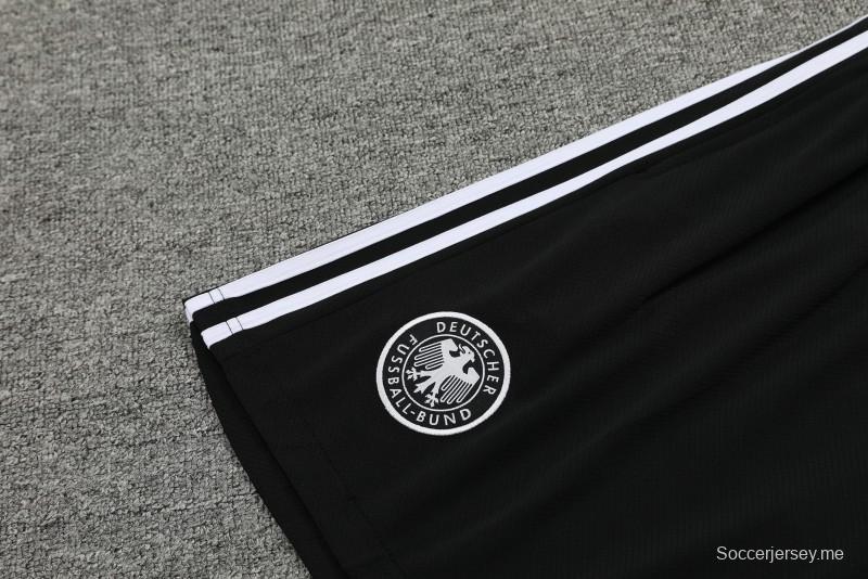 2024 ألمانيا 2024 قميص قطني أسود بأكمام قصيرة قطن + شورت قصير الأكمام
