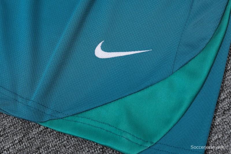 2024 البرتغال 2024 قميص بأكمام قصيرة أزرق + شورت أزرق
