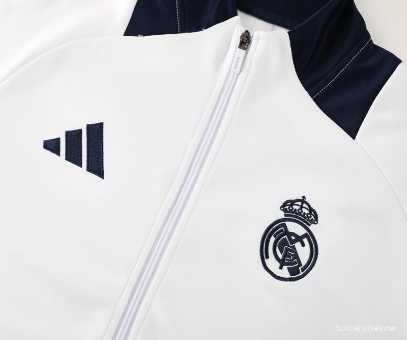 24/25 ريال مدريد جاكيت أبيض بسحاب كامل + بنطلون طويل + جاكيت أبيض بسحاب كامل