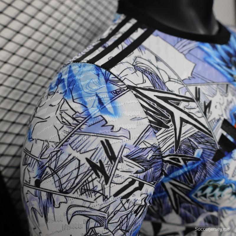 إصدار اللاعب 2025 قميص أبيض ياباني بتصميم أنمي دراغون بول زد بتصميم أنيمي 2025