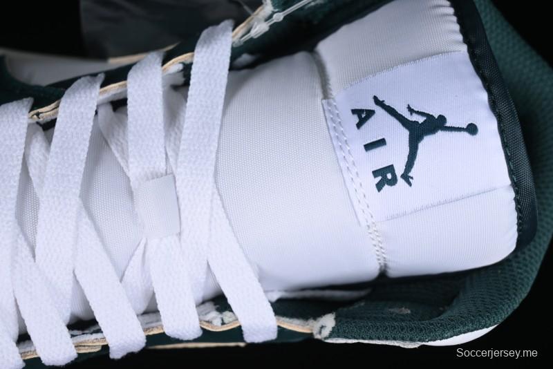 Nike Air Jordan 1 Mid Basketball Shoes with Oxidized Green Leather and Perforated Toe - FQ7720-103