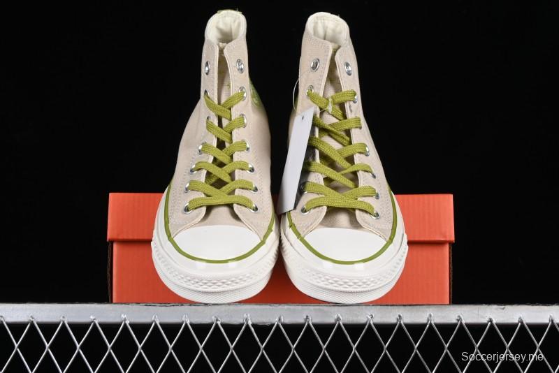 Converse Chuck 70 High Top Casual Canvas Sneakers with Light Beige Upper and Avocado Green Accents - A08530C