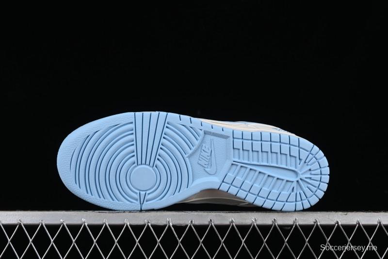 Stussy x Nike Dunk Low SB Skate Shoes in White with Light Blue Swoosh - DQ1098-380
