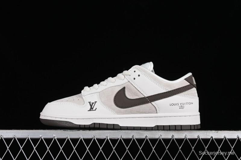 Nike SB Dunk Low LV Collaboration Anniversary Edition Premium Custom Suede Brown Swoosh Low-Top Casual Skate Shoes - LV6188-001
