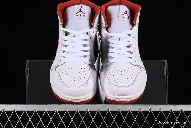 Nike Air Jordan 1 Mid Basketball Shoes in White/Orange/Red - FJ3458-160