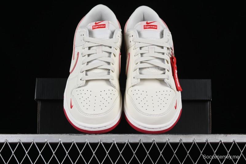 Nike SB Dunk Low Supreme Collaboration - Beige Red Mini Swoosh Anniversary Custom Low-Top Casual Skate Shoes - DJ2024-004