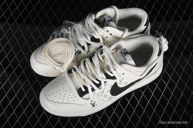 Nike SB Dunk Low LV Collaboration Strap Monogram Beige Black Hook Anniversary High-End Custom Low-Top Casual Skate Shoes - SJ2068-260