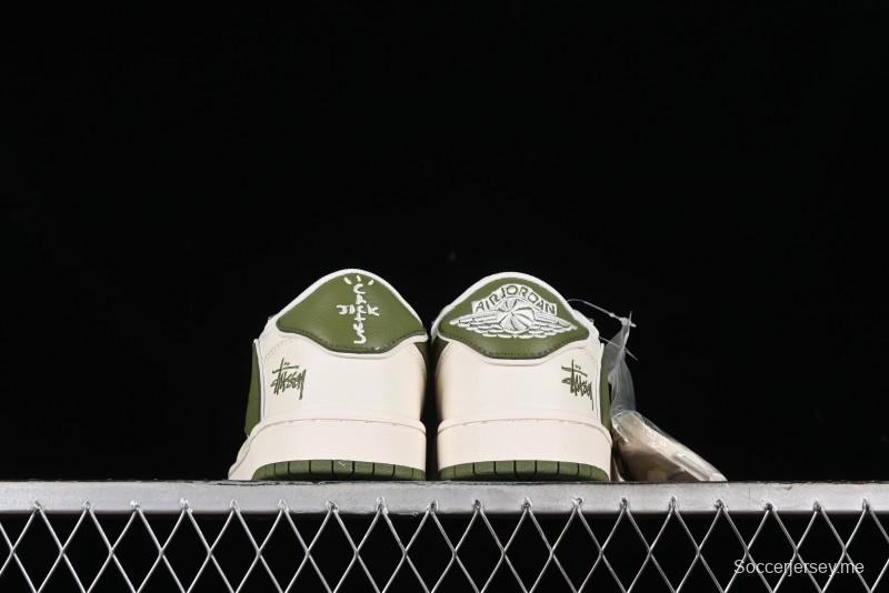 Nike Travis Scott x Fragment Design x Air Jordan 1 Low OG SP AJ1 Retro Sneakers in Sail Military Green - DM6688-602
