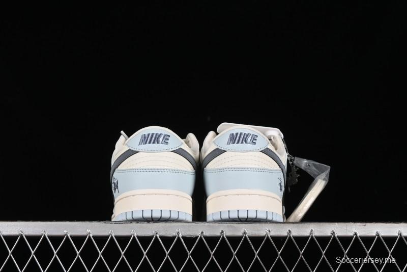 Nike SB Dunk Low Stussy Collaboration Anniversary Edition Light Blue Custom Low-Top Casual Skate Shoes - CF3688-012