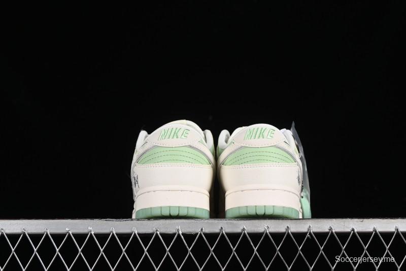 Nike SB Dunk Low Stussy Collaboration - Cream Apple Green Anniversary Custom Low-Top Casual Skate Shoes - XY1688-006
