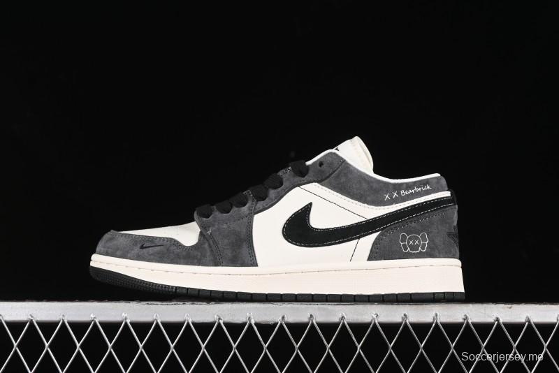 Nike Air Jordan 1 Low Retro Basketball Shoes - Black Velvet Pig Collaboration Custom Design - SJ9950-016