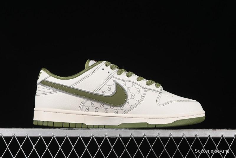 Nike SB Dunk Low Gucci Collaboration - Subtle Pattern Beige Green Swoosh Anniversary Custom Low-Top Casual Sneakers - KK1888-006