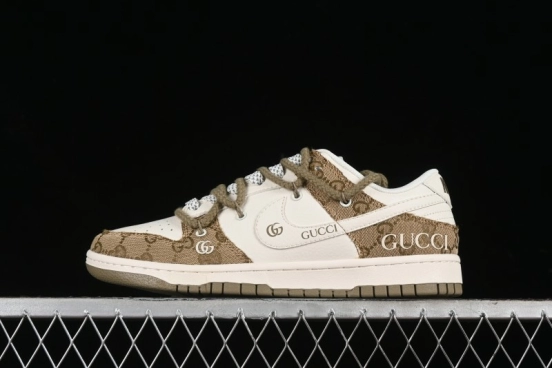 Nike SB Dunk Low Gucci Collaboration - Yellow Denim with Subtle Pattern and White Swoosh Anniversary High-End Custom Low-Top Casual Sneakers - SJ2068-273