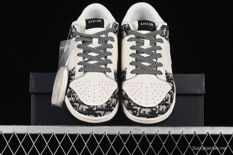 Nike SB Dunk Low Dior Collaboration - Black Grey Pattern Anniversary High-End Custom Low-Top Casual Sneakers - XY1688-010