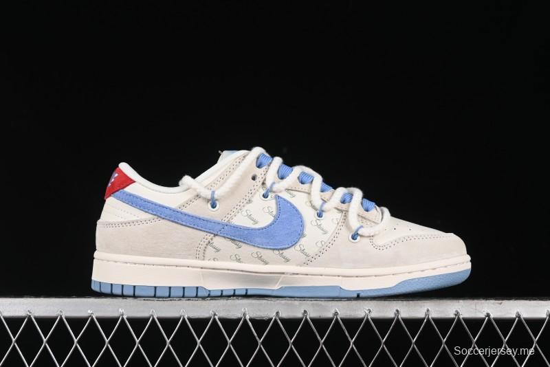 Nike SB Dunk Low Stussy Anniversary Edition Customized Low-Top Casual Skate Shoes with Blue Swoosh - SJ2068-279