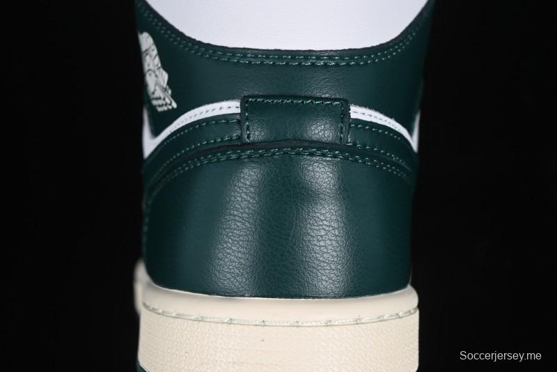 Nike Air Jordan 1 Mid Basketball Shoes in White/Oxidized Green - BQ6472-133