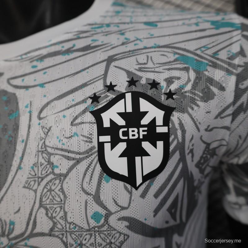 إصدار اللاعب 2025 قميص أبيض برازيلي مع قميص الببغاء الأزرق