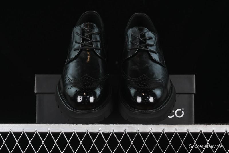 Ecco Block Brogue Business Derby Round Toe Genuine Leather Dress Shoes - 63667201001