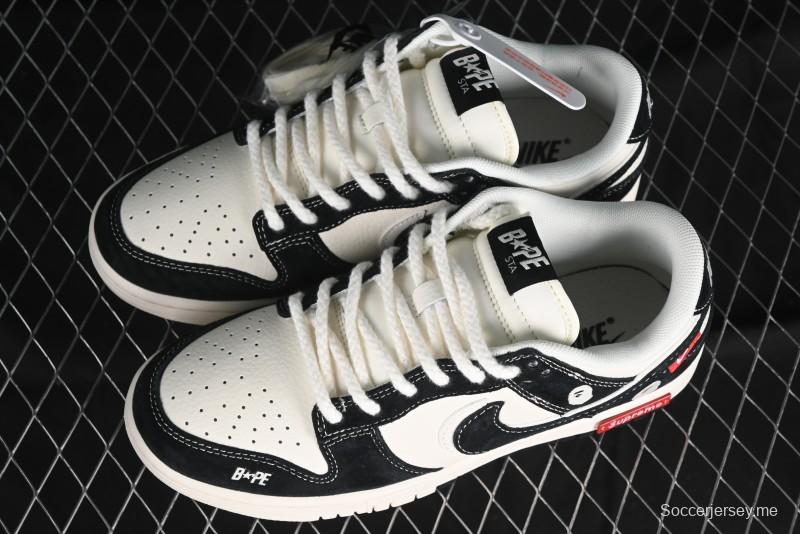 Nike SB Dunk Low Stussy Collaboration - Black White Marking Line Anniversary High-End Custom Low-Top Casual Sneakers - BB9898-008