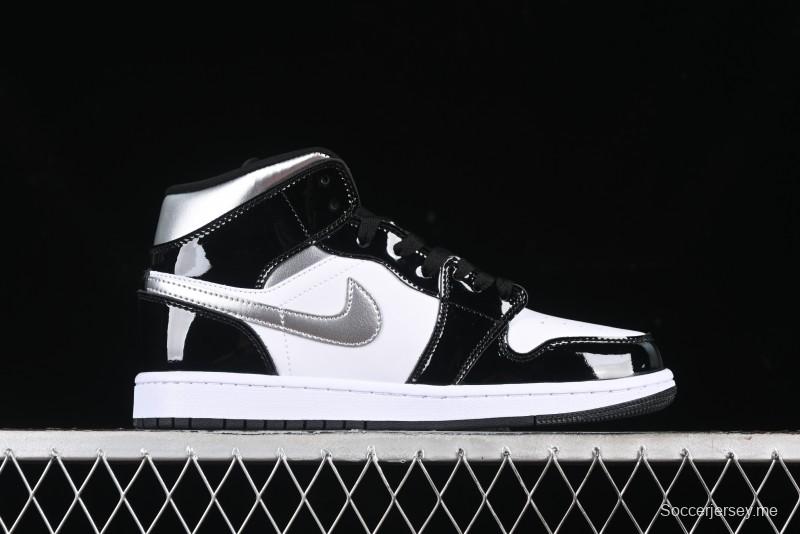Nike Air Jordan 1 Mid Basketball Shoes White Black Silver - HV0789-010