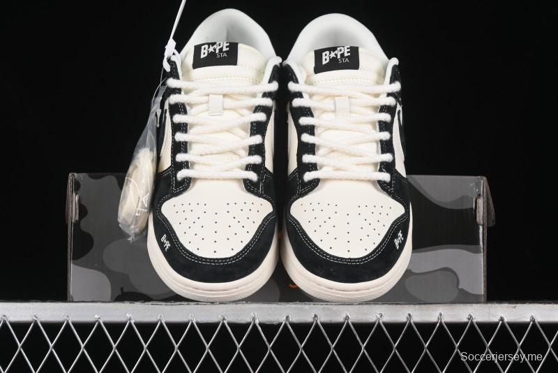 Nike SB Dunk Low Stussy Collaboration - Black White Marking Line Anniversary High-End Custom Low-Top Casual Sneakers - BB9898-008