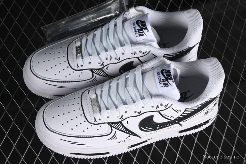 Nike Air Force 1 '07 Low Custom Casual Sneakers with Black and White Manga-Style Hand-Drawn Function Formulas - CT7724-111