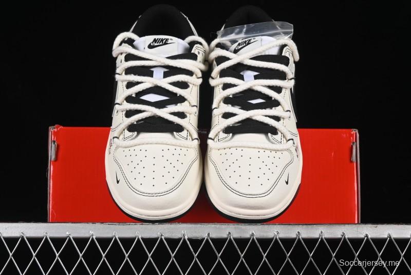 Nike SB Dunk Low Supreme Collaboration - Beige Black Mini Swoosh Anniversary Customized Low-Top Casual Skate Shoes - XX2025-566
