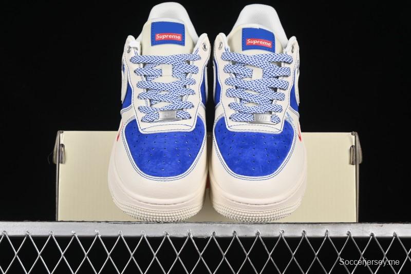 Nike Air Force 1 '07 Low Supreme Collaboration - Off White Navy Blue Low Top Casual Sneakers SJ6698-004