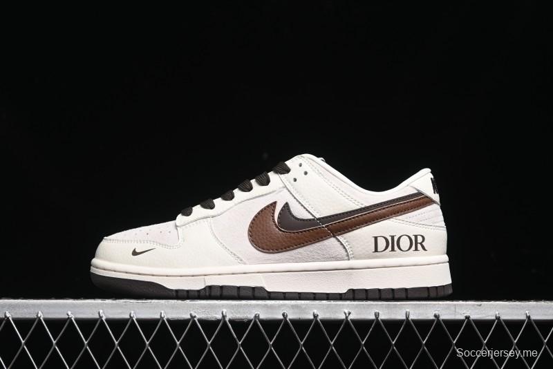 Nike SB Dunk Low Dior Collection - Beige Brown Swoosh Anniversary Custom Low-Top Casual Skate Shoes - XD6188-046
