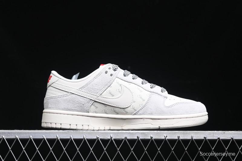Nike SB Dunk Low Stussy Collaboration - Patchwork Grey White Swoosh Anniversary Custom Low-Top Casual Sneakers - YX5066-218