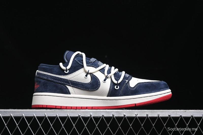 Nike Air Jordan 1 Low Stussy Collaboration - Blue Red Custom High-End Retro Basketball Shoes - SJ9950-049