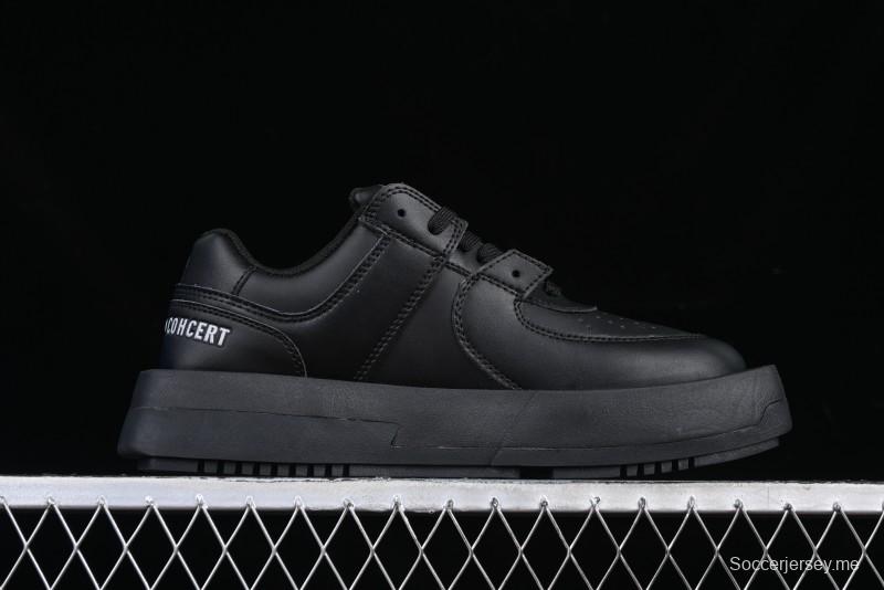 Choco Concert Leather Round Square Asymmetric Fashion Sneakers Black - AJE5