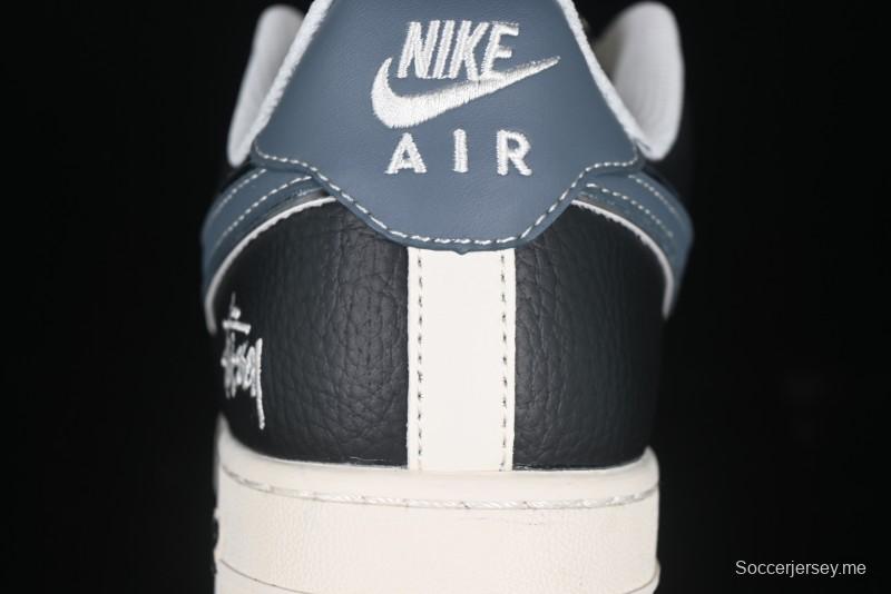 Nike Air Force 1 '07 Low Stussy Collaboration Grey Blue Black Leather Low-Top Casual Sneakers - XZ6188-199