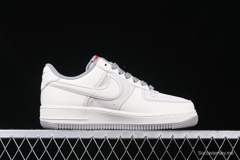 Nike Air Force 1 '07 Low Supreme Collaboration Beige Grey with Red Swoosh Casual Sneakers - BB7518-011