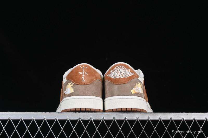 Nike Travis Scott x Fragment Design x Air Jordan 1 Low OG SP AJ1 Mocha Gold Low-top Casual Sneakers - DM7866-040