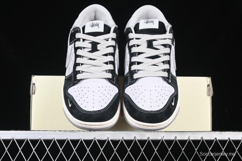 Nike SB Dunk Low Stussy Collaboration - Black Grey Pig Leather Anniversary Custom Edition Low-Top Casual Sneakers - XX3168-008