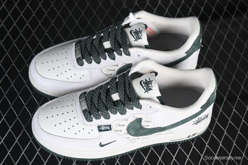 Nike Air Force 1 '07 Low Stussy Collaboration Green Suede Swoosh Low-Top Casual Sneakers - CH6336-511